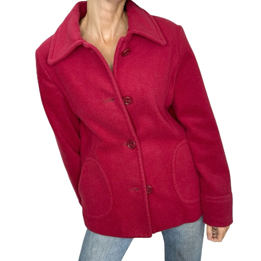 Watermelon pink red tailored cashmere blend pea coat M - Picture 2 of 10